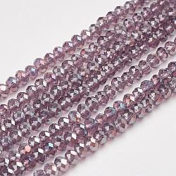 Electroplate Glass Beads Strands, AB Color Plated, Faceted, Rondelle, Medium Purple, 3x2mm, Hole: 1mm, about 100pcs/strand, 10 inch(X-EGLA-D020-3x2mm-81)