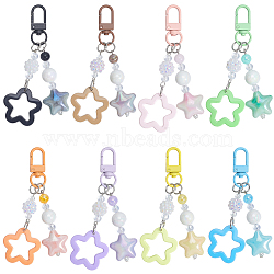 8Pcs 8 Colors Zinc Alloy & Resin Star Pendant Decorations, with Swivel Clasps, Mixed Color, 95mm, 1pc/color (HJEW-BBC0001-26)