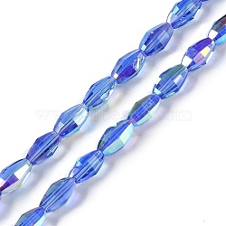 Electroplate Glass Beads Strands, AB Color Plated, Faceted, Oval, Royal Blue, 7x4.5mm, Hole: 0.9mm, about 60pcs/strand, 17.32''(44cm)(GLAA-Q101-03B-AB04)