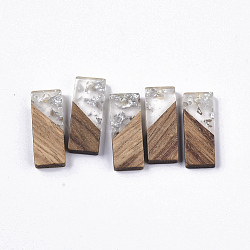 Transparent Resin & Walnut Wood Pendants, with Silver Foil, Rectangle, Silver, 23x9x3.5mm, Hole: 2mm(RESI-Q210-007A-A02)
