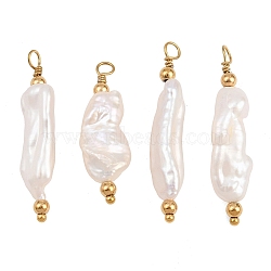 Natural Baroque Keshi Pearl Pendants, with 304 Stainless Steel Findings, Nuggets Charms, Ion Plating(IP), Floral White, Real 18K Gold Plated, 27.5~33.5x6.5~9x5.5~7.5mm, Hole: 2.5mm(PA-CBA0A45-05G)