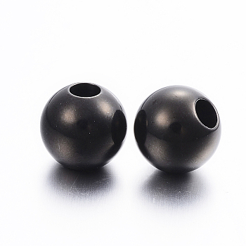 304 Stainless Steel European Beads, Large Hole Beads, Round, Electrophoresis Black, 12x11mm, Hole: 5mm.