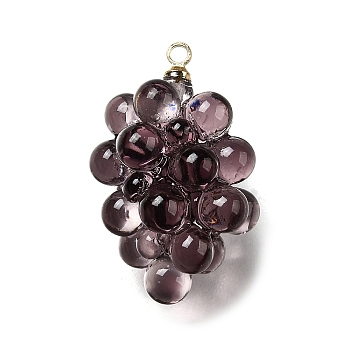 Grape Brass Acrylic Pendants, Lead Free & Cadmium Free, Rack Plating, Long-Lasting Plated, Golden, Rosy Brown, 26.5x16.5x16.5mm, Hole: 1.6mm