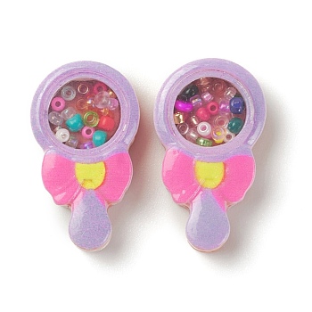 Opaque Resin Cabochons, with Seed Beads, Lollipop with Bowknot, Lavender, 27x15x7.5mm