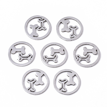 201 Stainless Steel Charms, Laser Cut, Ring with Dog Bone, Stainless Steel Color, 12x1mm
