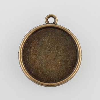 Vintage Flat Round Alloy Pendant Cabochon Settings, Cadmium Free & Nickel Free & Lead Free, Antique Bronze, Tray: 18mm, 24x21x3mm, Hole: 1.5mm