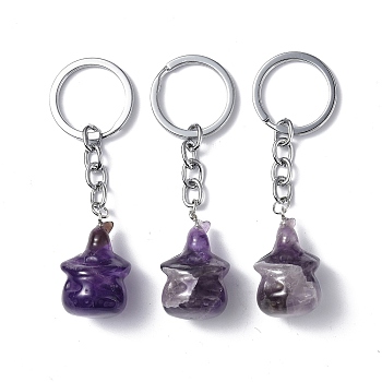 Natural Amethyst Keychains, with Iron Keychain Clasps, Ghost, 8cm