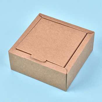Kraft Paper Gift Box, Folding Boxes, Square, BurlyWood, Finished Product: 12x12x5.1cm, Inner Size: 10x10x5cm, Unfold Size: 36.2x36.2x0.03cm and 29.6x18.9x0.03cm