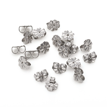304 Stainless Steel Ear Nuts, Butterfly Earring Backs for Post Earrings, Flower, Stainless Steel Color, 6.5x6x3.5mm, Hole: 1mm