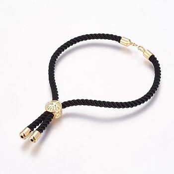 Nylon Cord Bracelet Making, with Brass Findings, Long-Lasting Plated, Cadmium Free & Nickel Free & Lead Free, Tree of Life, Black, Real 18K Gold Plated, 8-5/8 inch~9-1/2 inch(220~240mm), 3mm, Hole: 2.5mm