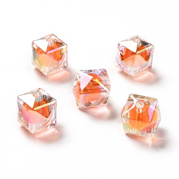 Two Tone UV Plating Rainbow Iridescent Acrylic Beads, Polygon, Orange, 15.5x16x16mm, Hole: 2.7~2.8mm