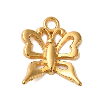 Ion Plating(IP) 304 Stainless Steel Pendants, Butterfly Charms, Real 18K Gold Plated, 24x19x3mm, Hole: 2.5mm