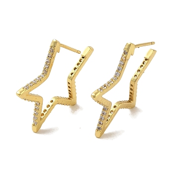 Star Brass Stud Earrings, with Clear Cubic Zirconia Cadmium Free & Lead Free, Gold, 26.5x1.5mm