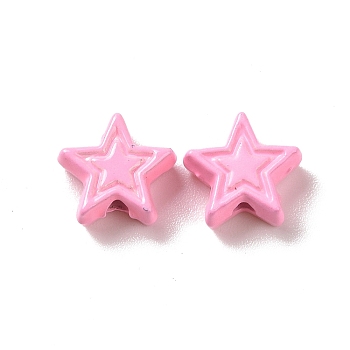 Spray Painted Alloy Beads, Star, Pink, 7x7.5x3.2mm, Hole: 1.2mm