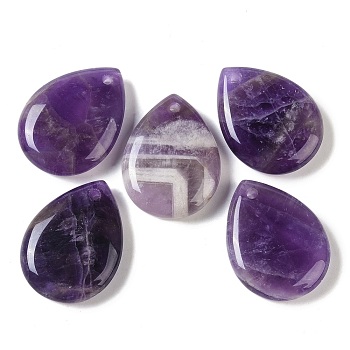 Natural Amethyst Pendants, Teardrop Charms, 33~33.5x24.5~25x7.5~8mm, Hole: 2~2.3mm