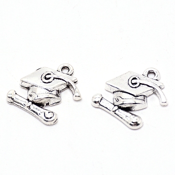 Alloy Pendants, DIY Accessories for Jewelry Making, Doctorial Hat, Antique Silver, 17x15x3mm, Hole: 1.5mm