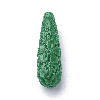 Synthetic Coral Beads, Dyed, teardrop, Green, 27~28x10~11mm, Hole: 1.5mm