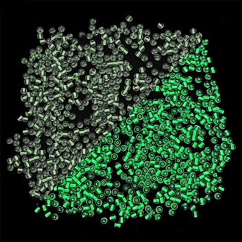 Glow in the Dark Luminous Transparent Glass Round Seed Beads, Inside Colours, Rondelle, Light Green, 2mm, about 660pcs/bag