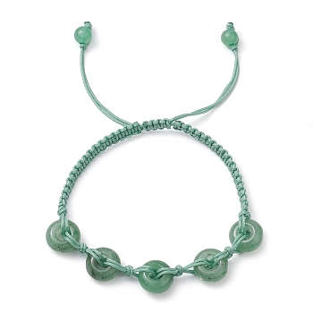 Natural Green Aventurine Rondelle Braided Bead Bracelets, Adjustable Nylon Thread Bracelets for Men Women, Inner Diameter: 2-1/2~4 inch(6.2~10.1cm)
