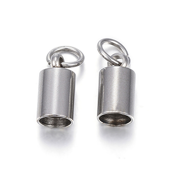 201 Stainless Steel Cord Ends, End Caps, Column, Stainless Steel Color, 10x5mm, Hole: 3.5mm, Inner Diameter: 4.2mm