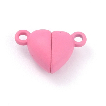 Alloy Magnetic Clasps with Loops, Heart, Pink, 15x9.5x6mm, Hole: 1.5mm