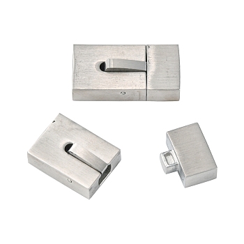 304 Stainless Steel Bayonet Clasps, Rectangle, Frosted, Stainless Steel Color, 23x12x6.5mm, Hole: 2.5x10mm