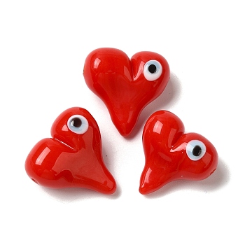 Handmade Lampwork Beads, Heart with Evil Eye, Red, 18x18x9mm, Hole: 1.8mm