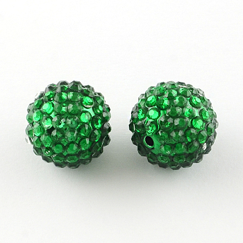 Transparent Resin Rhinestone Graduated Beads, with UV Plating Acrylic Round Beads Inside, Green, 20mm, Hole: 2~2.5mm