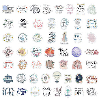 Jesus Phrase Paper Stickers, Religion Adhesive Label Stickers, for Suitcase, Cup and Mobile Phone Shell, Word, Mixed Color, 30~65x42~71x0.3mm, 52pcs/set