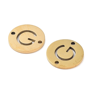 Vacuum Plating 201 Stainless Steel Hollow Flat Round Links, Letter Connector Charms, Real 18K Gold Plated, Letter G, 12x1mm, Hole: 1.2mm