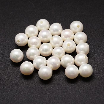 Shell Pearl Beads, Round, Grade A, Half Drilled Beads, White, 8mm, Half Hole: 1mm