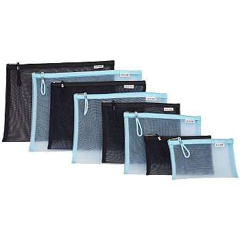 Gorgecraft 8Pcs 8 Style Nylon Mesh File Pockets, Document Storage Bag with Zipper, Rectangle, Mixed Color, 120~245x205~340x2mm, 1pc/style