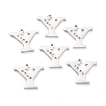 304 Stainless Steel Pendant Rhinestone Settings, Letter, Stainless Steel Color, Letter.Y, Y: 16x17x1.5mm, Hole: 1.2mm, Fit for 1.6mm Rhinestone