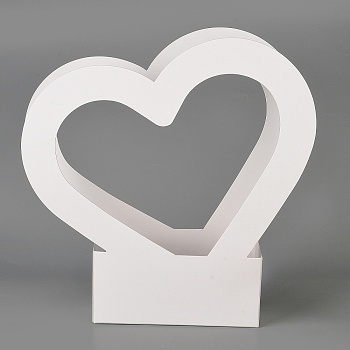 Valentine's Day Heart Shaped Paper Flower Storage Gift Boxes, Bouquet Packaging Case, WhiteSmoke, 29.9x7.5x30.5cm