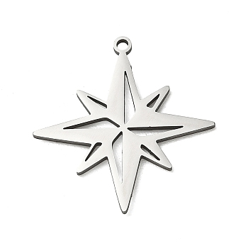 201 Stainless Steel Pendants, Star Charms, Cut-Out, Stainless Steel Color, 26x25x1mm, Hole: 1.5mm