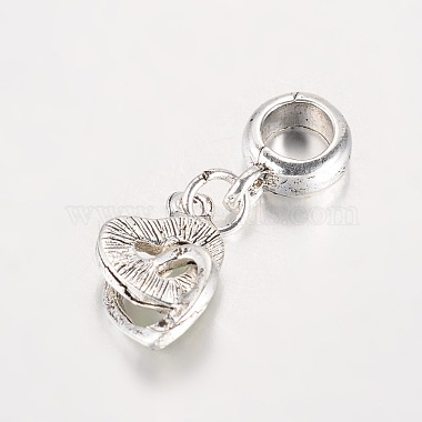 Heart Antique Silver Plated Alloy Rhinestone European Dangle Charms Large Hole Pendants(X-MPDL-K014-M)-3