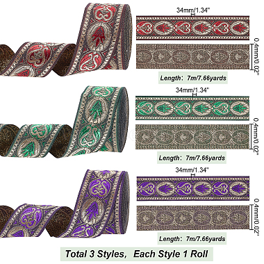 Elite 3Pcs 3 Colors Ethnic Style Embroidery Polyester Ribbons(OCOR-PH0003-93)-2