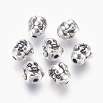 Tibetan Style Alloy Buddha Head Beads, Cadmium Free & Nickel Free & Lead Free, Antique Silver, 9.5x10x9mm, Hole: 2mm(X-TIBEB-7056-AS-FF)