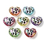 UV Plating Printed Opaque Acrylic European Beads, Large Hole Beads, Iridescent, Leopard Print Heart, Mixed Color, 21.5x27x9.5mm, Hole: 4mm(AC-CBAEAA8-13)