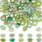 100Pcs 10 Styles Resin European Beads, Large Hole Beads, Rondelle, Green, 13.5~14x8.5~9.5mm, Hole: 4.5~5mm, 10pcs/style(RPDL-SP0001-07)