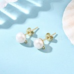 304 Stainless Steel Stud Earring Findings, Round, with Grade AAA Natural Cultured Freshwater Pearl Beads, with Loop, Golden, 18.5x8.5mm(EJEW-JE07462)