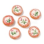 Handmade Porcelain Beads, Hand Painted Ceramic Beads, Flat Round with Flower, with Enamel, Pale Violet Red, 19~20x7~8mm, Hole: 1.5~1.8mm(PORC-C008-04A)