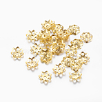 Iron Bead Caps, Cadmium Free & Lead Free, Flower, Multi-Petal, 2 Styles Random, Golden, 6x1mm, Hole: 1mm(IFIN-R197-G)