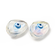 Transparent Glass Beads, with Enamel, Teardop with Evil Eye Pattern, Deep Sky Blue, 18.5x12.5x8mm, Hole: 1.2mm(GLAA-F121-04D)