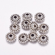 Tibetan Style Spacer Beads, Lead Free and Cadmium Free, Bicone, Antique Silver, about 11mm in diameter, 5mm thick, hole: 3mm(LF0641Y)