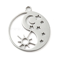 304 Stainless Steel Pendants, Laser Cut, Stainless Steel Color, Flat Round Charm, Sun, 25x21.5x1mm, Hole: 2.5mm(STAS-B056-26P-02)