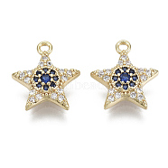 Brass Micro Pave Cubic Zirconia Charms, Nickel Free, Star, Colorful, Real 18K Gold Plated, 12x11x2.5mm, Hole: 1.2mm(KK-S348-533-NF)