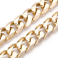 Aluminum Faceted Curb Chains, Diamond Cut Cuban Link Chains, Unwelded, Light Gold, 15.5x12x3.5mm(CHA-N003-49KCG)
