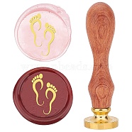 Brass Wax Seal Stamp with Rosewood Handle, for DIY Scrapbooking, Footprint Pattern, 25mm(AJEW-WH0412-0033)
