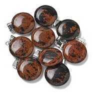 Natural Mahogany Obsidian Pendants, with 201 Stainless Steel Finding, Flat Round, 24x20x7mm, Hole: 4x7mm(G-B127-14P-02)